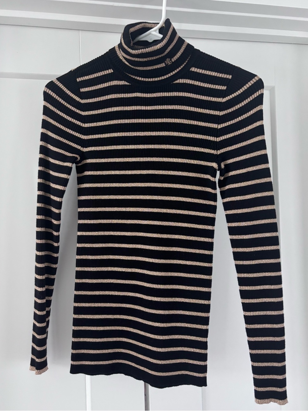 Ralph Lauren Black and Gold Striped Turtleneck Sweater